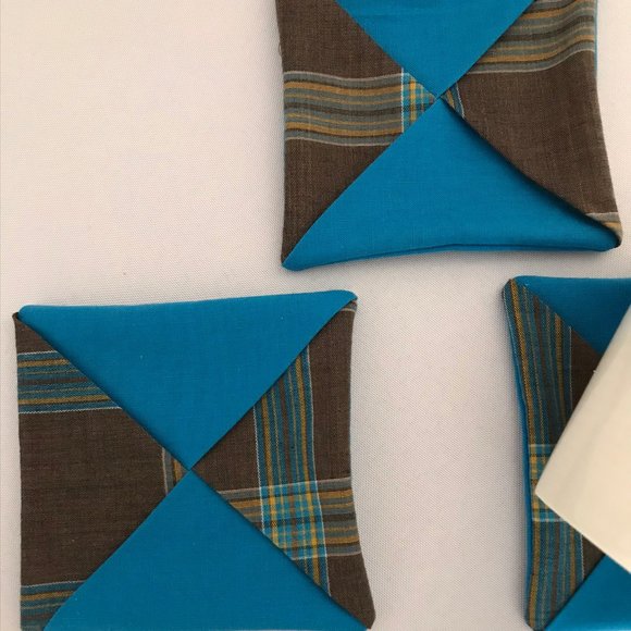 Handmade Fabric Coasters Set of 4 brown blue - Picture 3 of 5